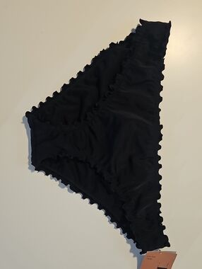 Shade & Shore Women's L Black Ruffle Edge Cheeky Coverage Bikini Bottoms